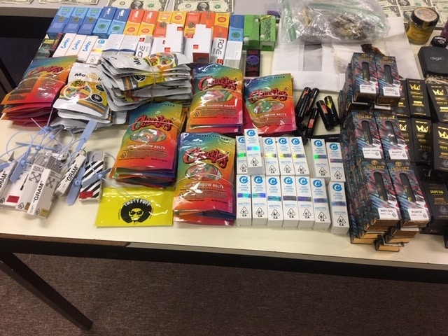 Marijuana, vape cartridges confiscated from an apartment complex where police were called for shots fired. Photo provided