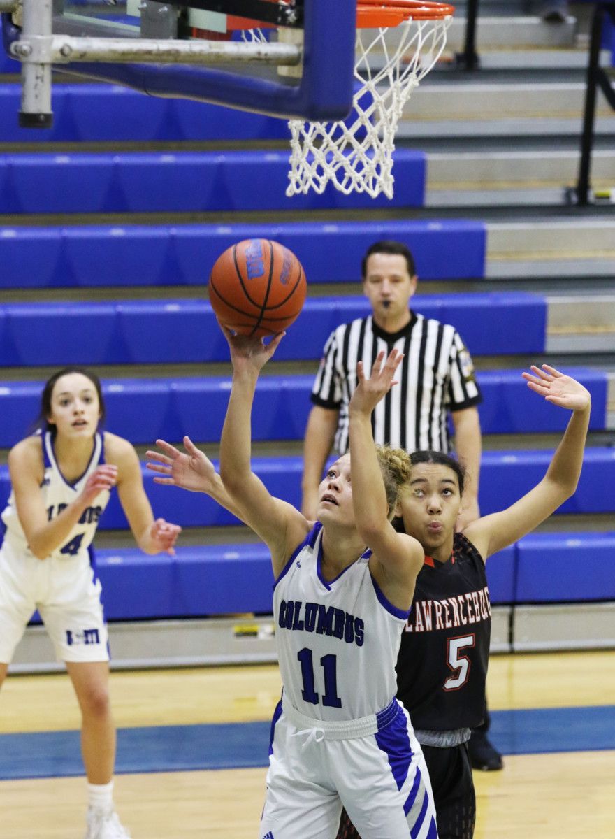 Columbus North's Kylah Lawson shoots a layup against Lawrenceburg at Columbus North, Saturday, Jan. 16, 2021. Paige Grider for The Republic