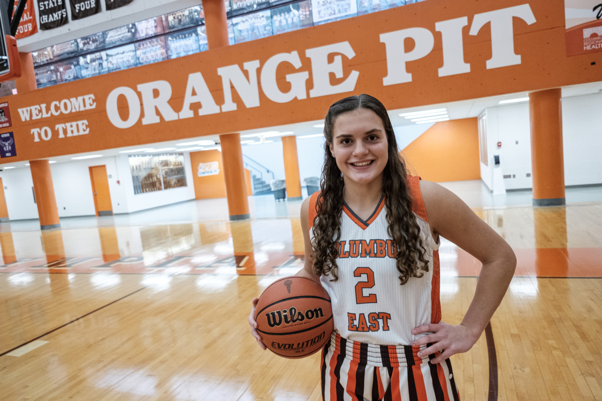 Columbus East junior Koryn Greiwe is The Republic Girls Basketball Player of the Year. She is pictured in the gymnasium at Columbus East High School in Columbus, Ind., Friday, Feb. 19, 2021. This is her third consecutive year as girls basketball player of the year. Mike Wolanin | The Republic