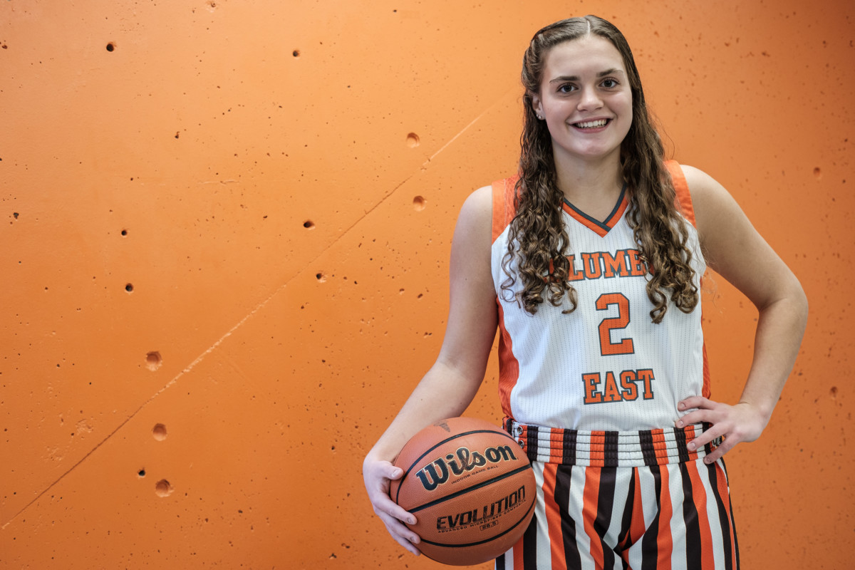 Columbus East junior Koryn Greiwe is The Republic Girls Basketball Player of the Year. She is pictured in the gymnasium at Columbus East High School in Columbus, Ind., Friday, Feb. 19, 2021. This is her third consecutive year as girls basketball player of the year. Mike Wolanin | The Republic