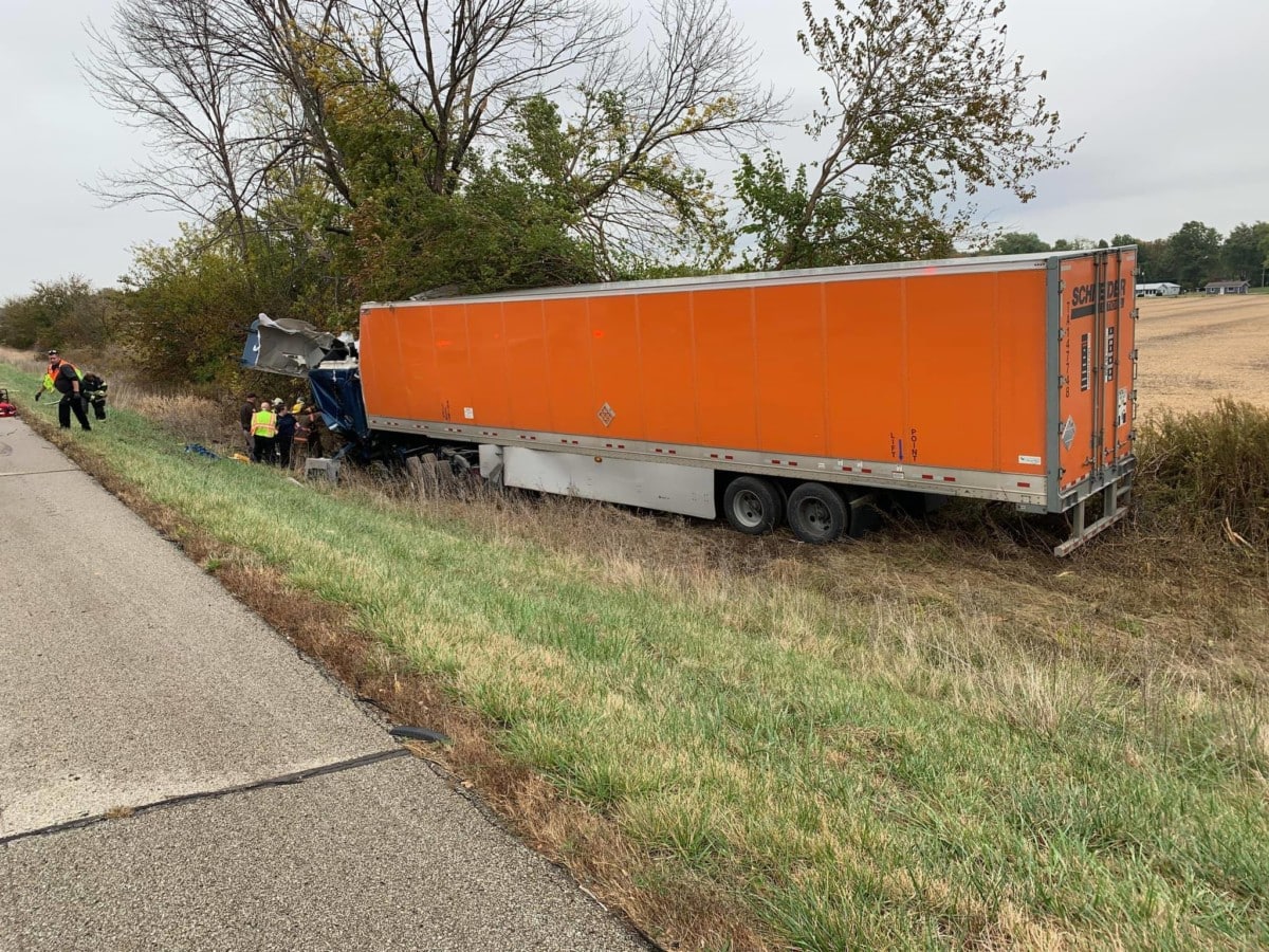 A semi driver was injured after the vehicle went off the roadway in the northbound lanes and hit a tree near mile marker 74. Photo provided