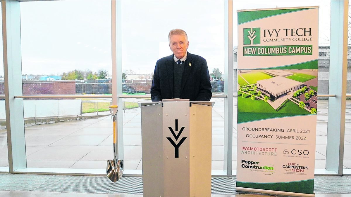 Columbus Mayor Jim Lienhoop speaks as part of the virtual groundbreaking ceremony for Ivy Tech - Columbus' new campus building. Photo provided  Submitted photo