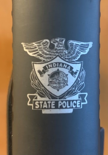Indiana State Police emblem on the handgun. Photo provided