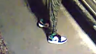 A closeup of the individual's shoes from surveillance video. Photo provided