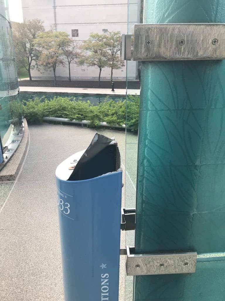 Vandalism damage to memorial in Indianapolis. Photo provided