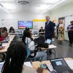 Biden and the first lady drop by a DC middle school math class and lunch to welcome back students