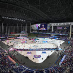 Panthers and Rangers play outdoor hockey game in Miami, replete with snow and fire
